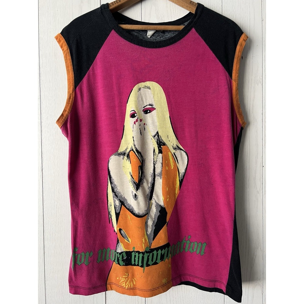 Vintage Versace Call 1-900 Donatella Y2K Raglan Sleeveless Shirt Pop Art Color